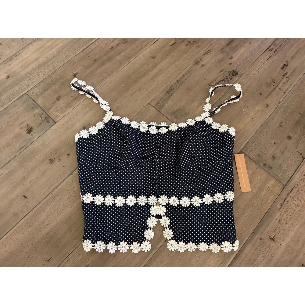 New Kourt blue & white Kassandra polka dot daisy blouse size 8 $147 - Picture 4 of 7